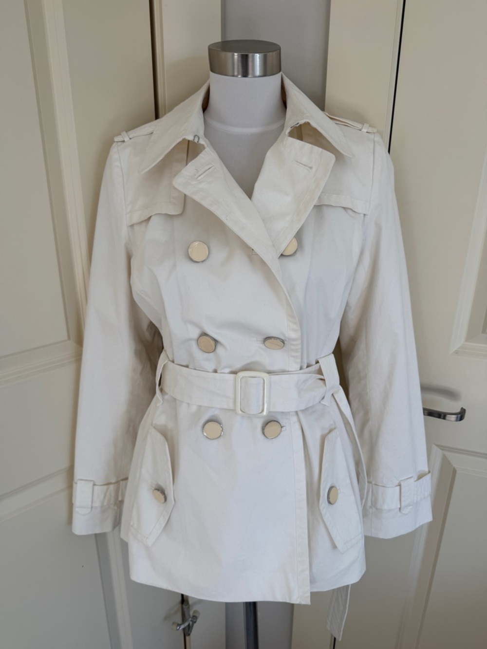 Banana Republic Ivory Double-Breasted Belted Spring Trench Coat NEW - Sz S